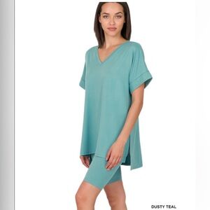 89 Small to 3X ❤️ Zenana BRUSHED DTY
MICROFIBER  V NECK TOP & BIKER SHORT SET